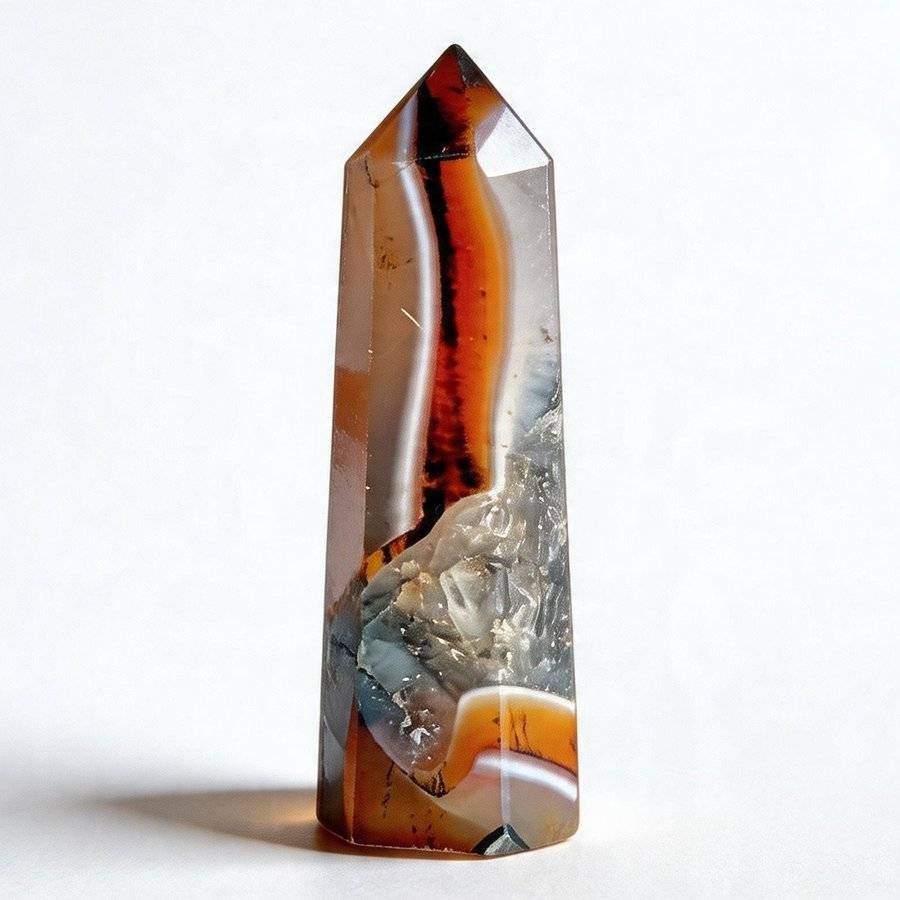 Sardonyx Skulpterat Torn Bandad Orange Vit Svart Polerad Natursten ca 37g