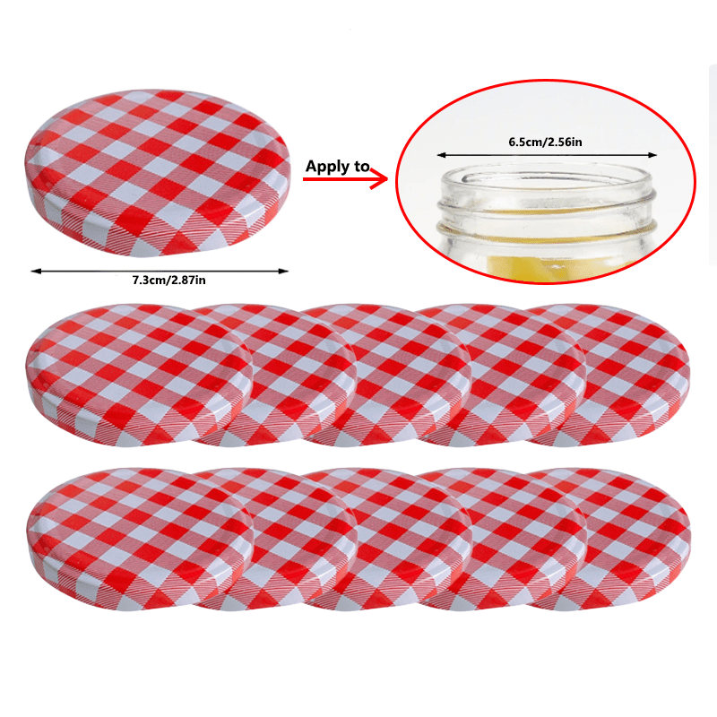 TEMU 10-pack Checkered Pattern Universal Mason Jar Lids, Round Airtight Seal Caps For Canning And Storage Jars