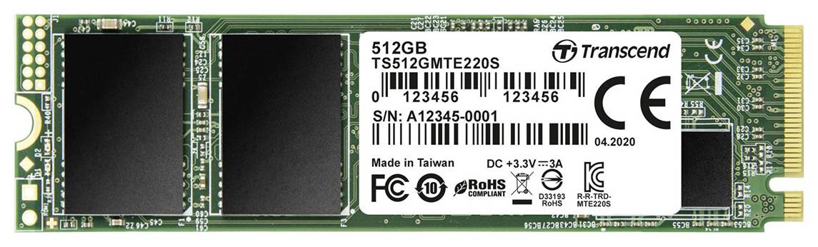 Transcend MTE220S SSD - 512GB, PCIe 3.0 x4, NVMe - M.2 2280