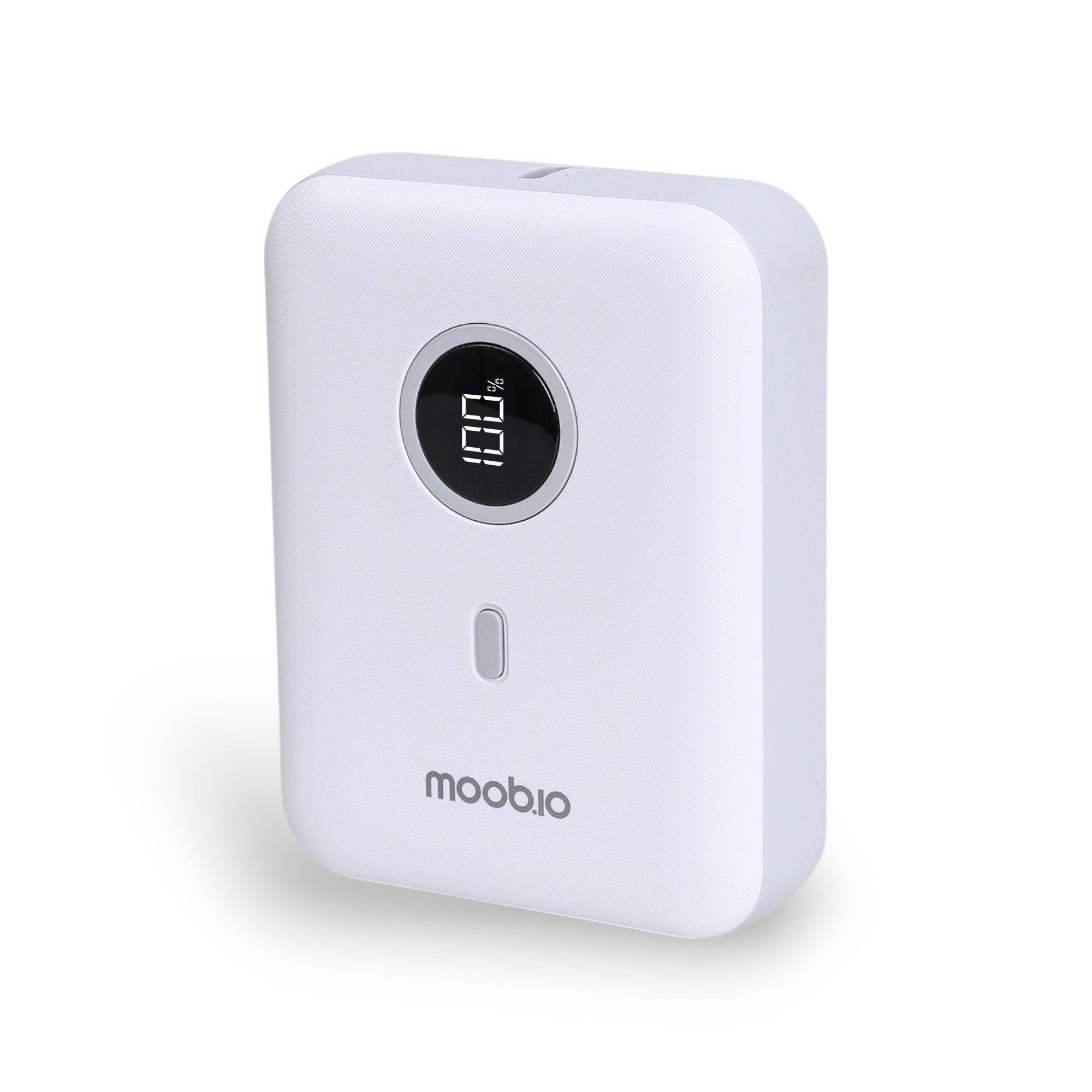 Moobio Powerbank 10000mAh med Snabbladdning - USB-C USB-A PD QC Snabbladdning 22,5W Portabel Vit 2-3 laddningar iPhone iPad Smartphones Överspänningsskydd - Vit/