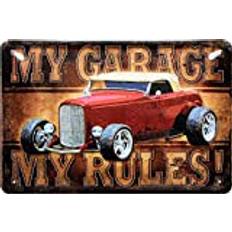 Mitt garage My Rules Auto Car Car BLECHSkylt 20 x 30 metallskylt 429