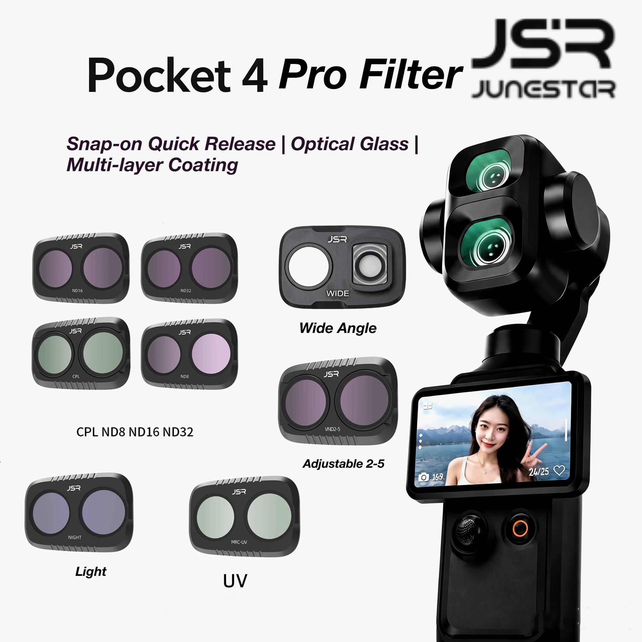 Filter Kit for DJI Osmo Pocket 4P with CPL Filter 1/4 Black Diffusion / VND1-5 Filter, Glass Multi-Layer Coatings