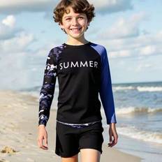 Tonåringars långärmade Camo Print Rash Guard Baddräkt - Svart (14Y,13Y,16Y,15Y)