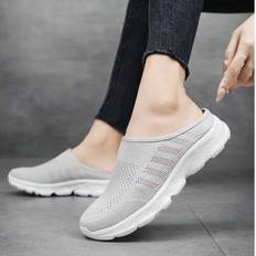 Stickade Slip-On-skor för kvinnor Andas EVA-sula Casual House Tofflor Lättviktskomfort Sommar Inomhus Utomhus Platta Skor - Grå - EUR35,EUR36,EUR37,EUR38,EUR39,EUR40,EUR41,EUR42
