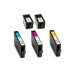 Sampack med 5 styk HP 934BK, 935C,M,Y. Kompatible blækpatroner 164 ml ialt.