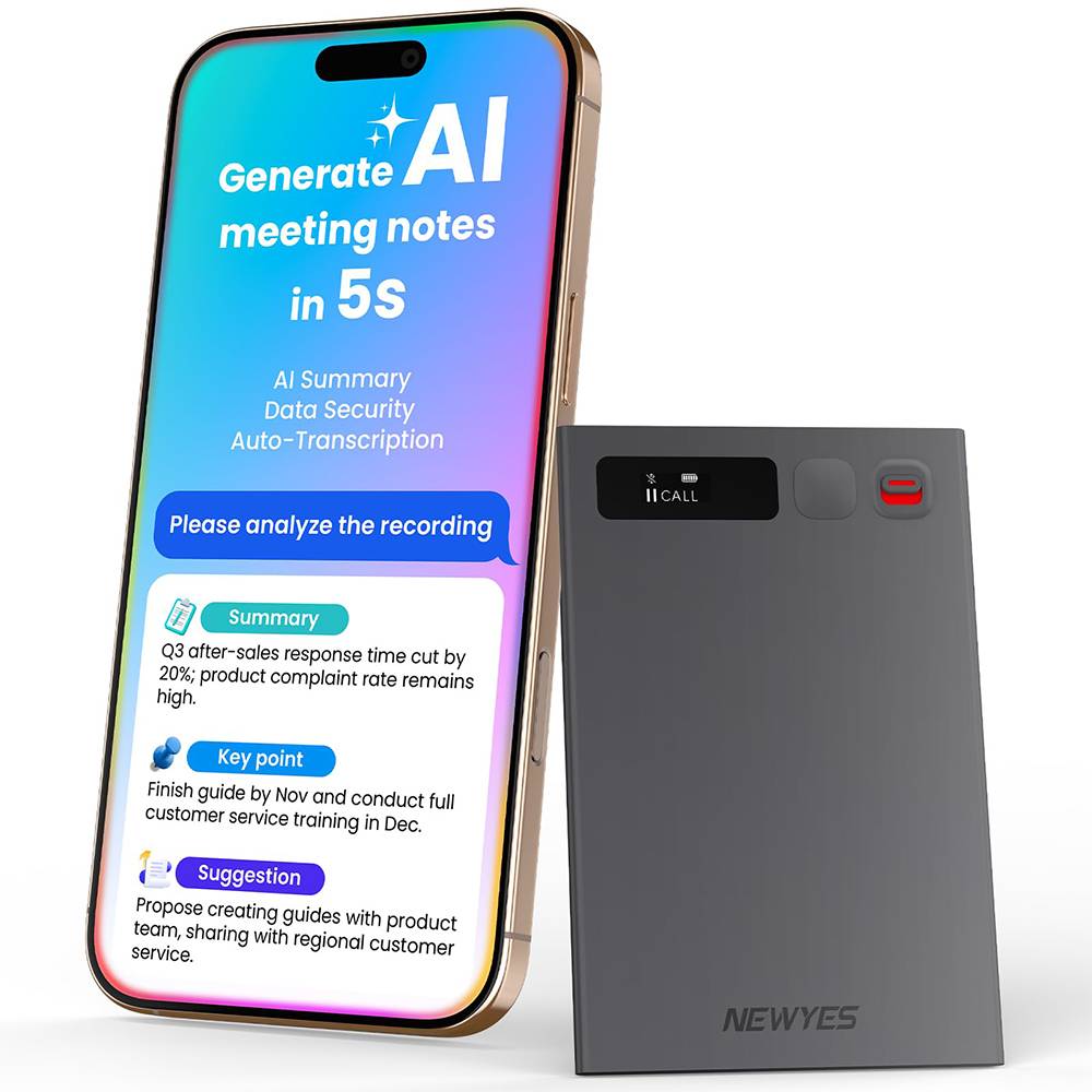 AI Voice Recorder NEWYES Ailog Voice Recorder Device with App Control Transcribe Summarize 64GB Memory Smart Audio Recorder 2026