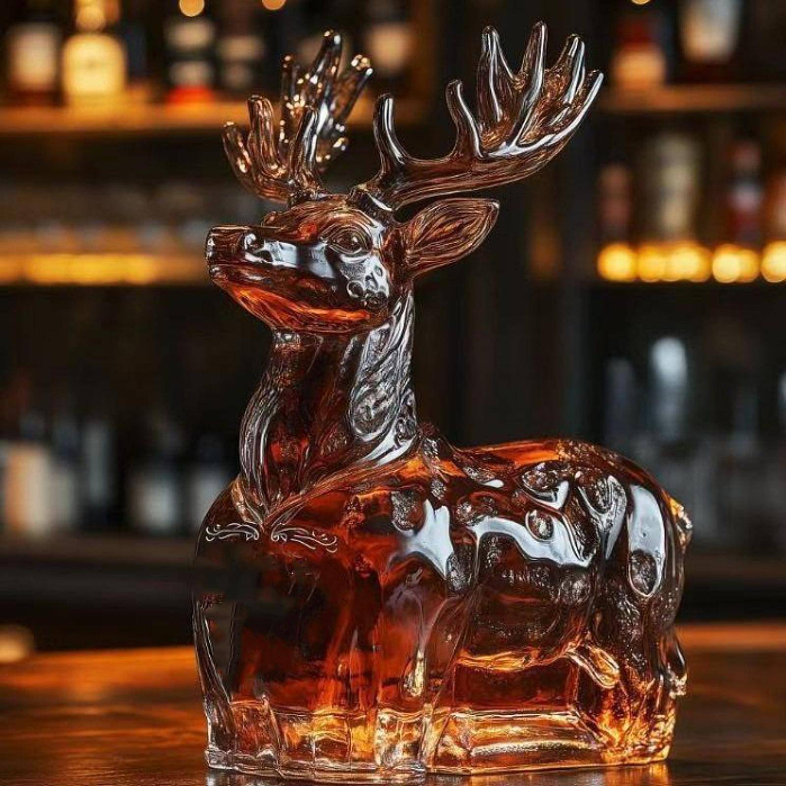 Rolig Djur Whiskeykaraff, Varg Elefant Hjort Uggla Formade Graverade Whiskeyglas, Unik Vinflaska brown
