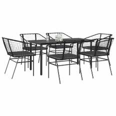 vidaXL 7 dele spisebordssæt til haven m. hynder polyrattan glas sort