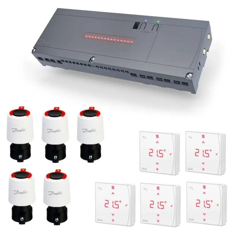 Danfoss Icon 2, 230V basic trådløs gulvvarmestyring - byt til nyt, 5 kredse Opgrader 1 termostat til IR