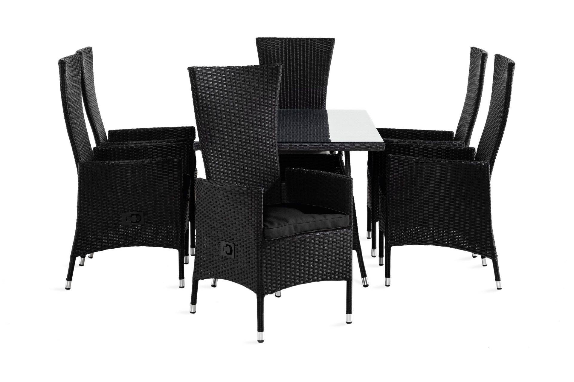 Thor Matgrupp Utomhus 140 + 6 Jenny Ställbar Fåtölj m Dyna - Svart/Svart/Svart utomhus Svart Comfort Garden