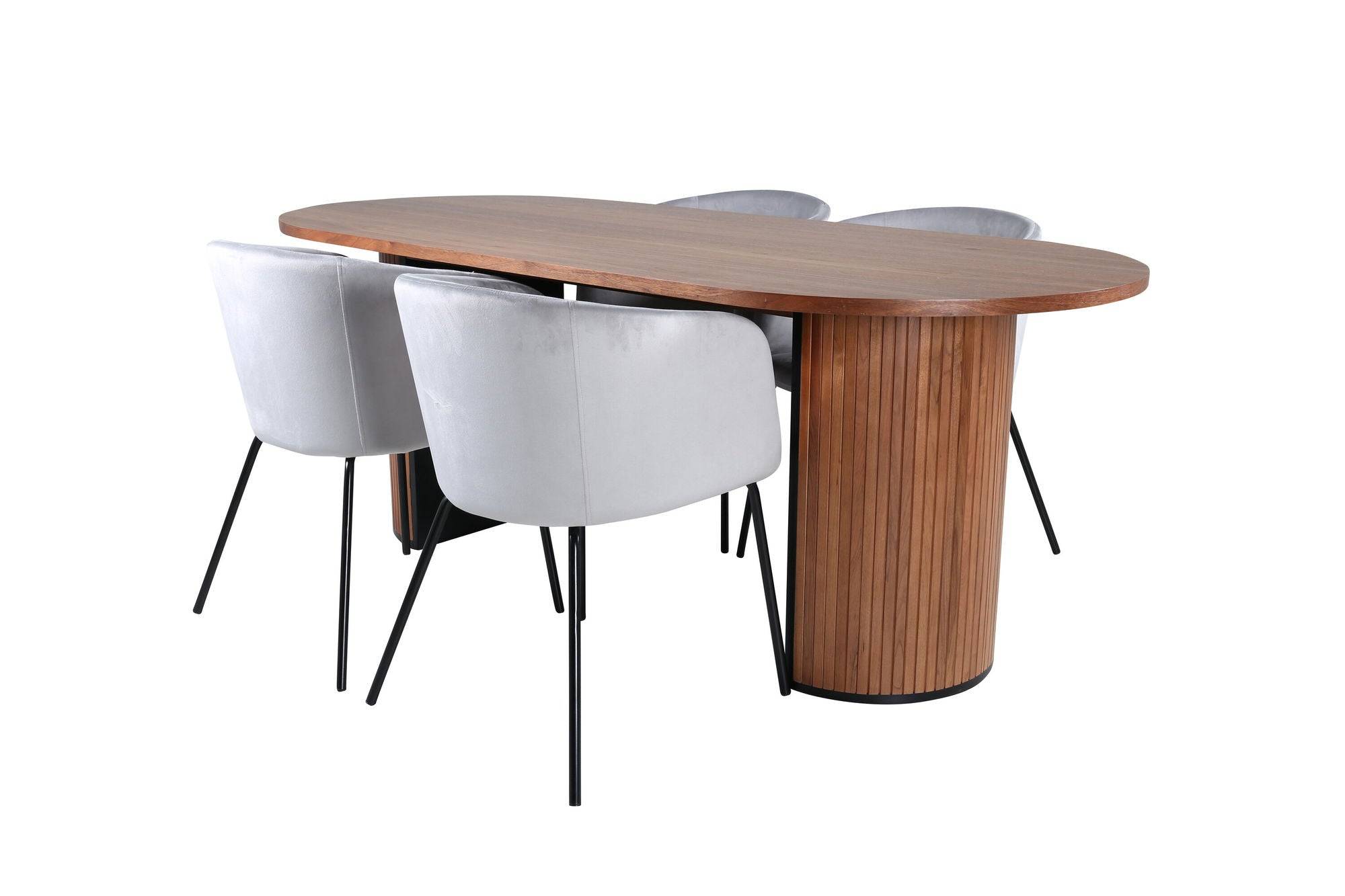 Venture Home Bianca Oval spisebord , Valnød Black Veneer+Berit stol , Black Light Grey Velvet_4