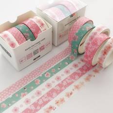 5Pcs Sakura Washi Tape Set Basic Decorative Adhesive Tape Journal Supplies Washitape Stationery Scrapbooking Cute Masking Tape rosa