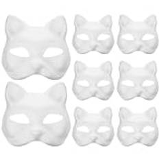 DIYEAH 8St Vit Mask Katt Räv Mask Vit Blank Mask Omålad Maskerad Masker Gör-Det-Själv-Mask Vanliga Masker