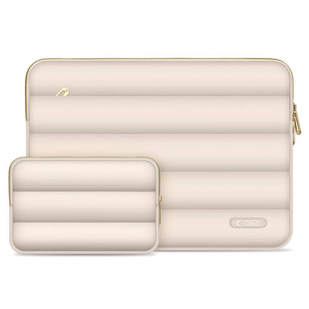 Tech-Protect Puffy Laptop-etui 15-16" med tilbehørstaske - Beige