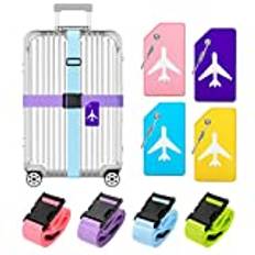 Raynesys 4 Pack Luggage Straps Luggage Tags Set, Adjustable 70.87 inch Suitcase Belts, Silicone Suitcase Tag with Name ID Cards, Travel Accessories for Men Women, Pink+Purple+Blue+Green