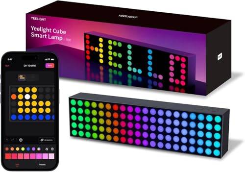 Yeelight Smart LED Pixel Bordslampa, DIY 16M Färger, Musiksynk RGB+IC Display för Klocka/Emoji, Kompatibel med Alexa & Matter, App, 2.4GHz WiFi, Gamingrum & Sovrumsdekoration Grå