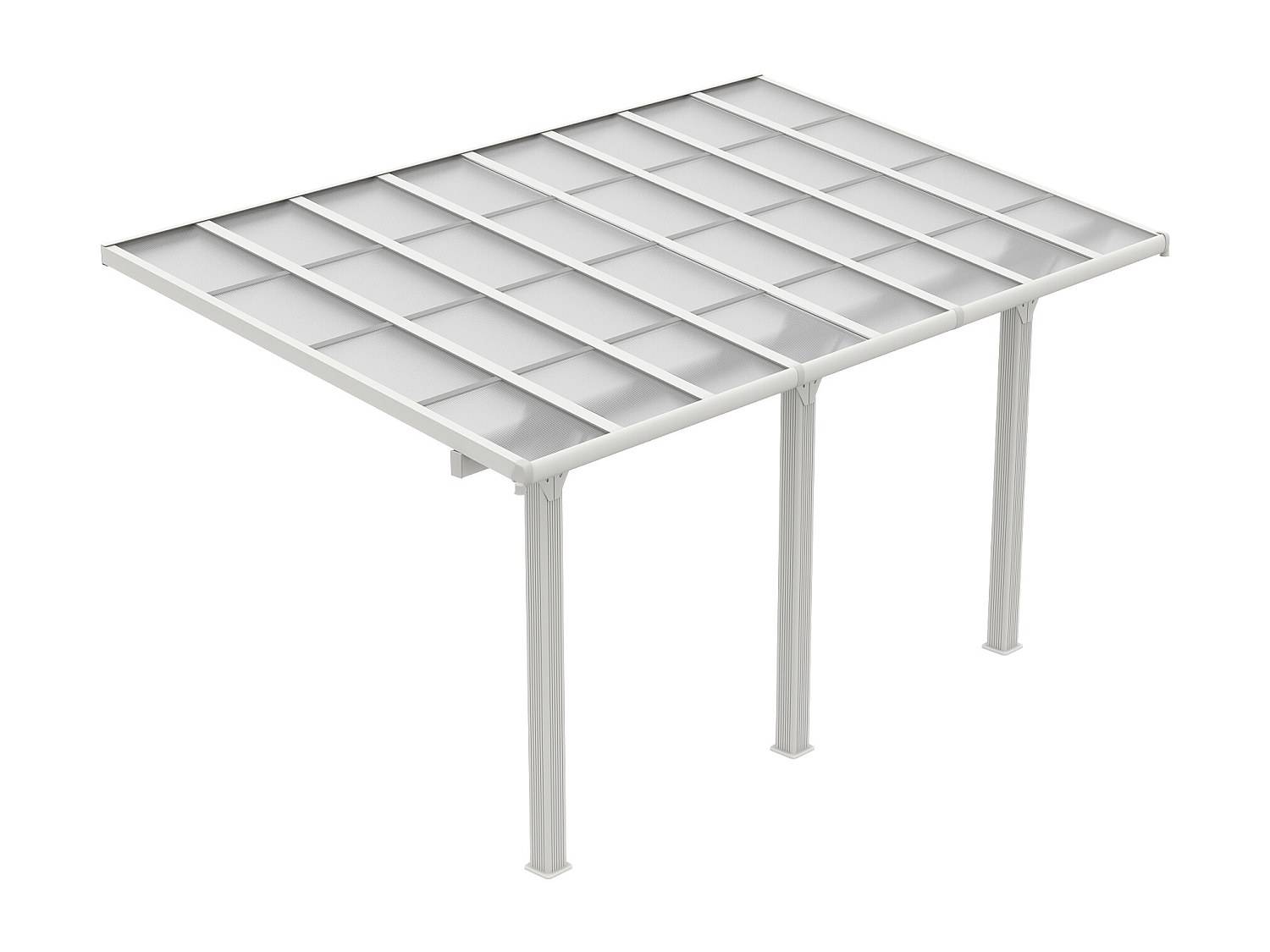 Tilbygget carport pergola i aluminium med polycarbonat tag - 15,13 m² - hvid - PAZERA
