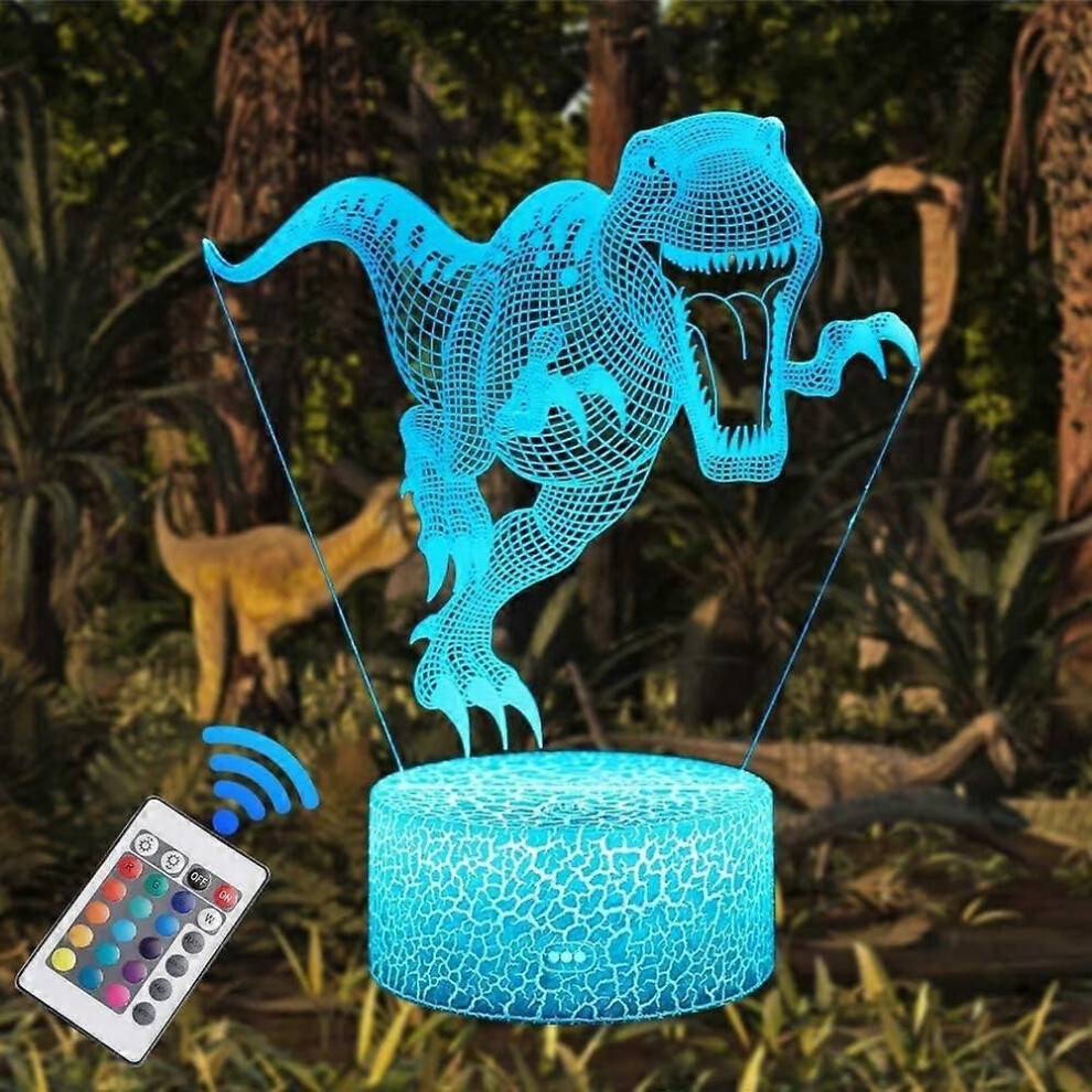 Dinosaurieleksak, 3D nattlampa för barn, 3D Illusionslampa med fjärrkontroll och Smart Touch, 7 färger, 16 C