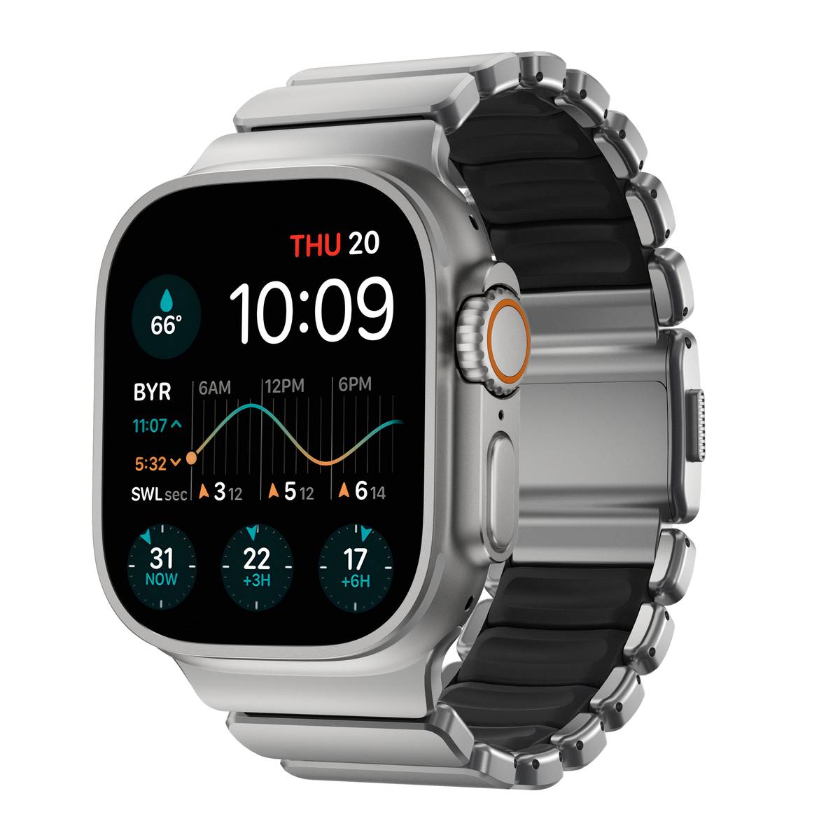 Nomad Stratos Band Apple Watch Series 11 46mm Natural Titanium - Svart