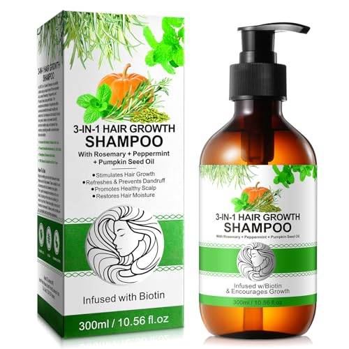 Rosmarinschampo för hårväxt – anti-fall schampo med mint och rosmarin, med biotin för kvinnligt håravfall och gallring, 10 ml