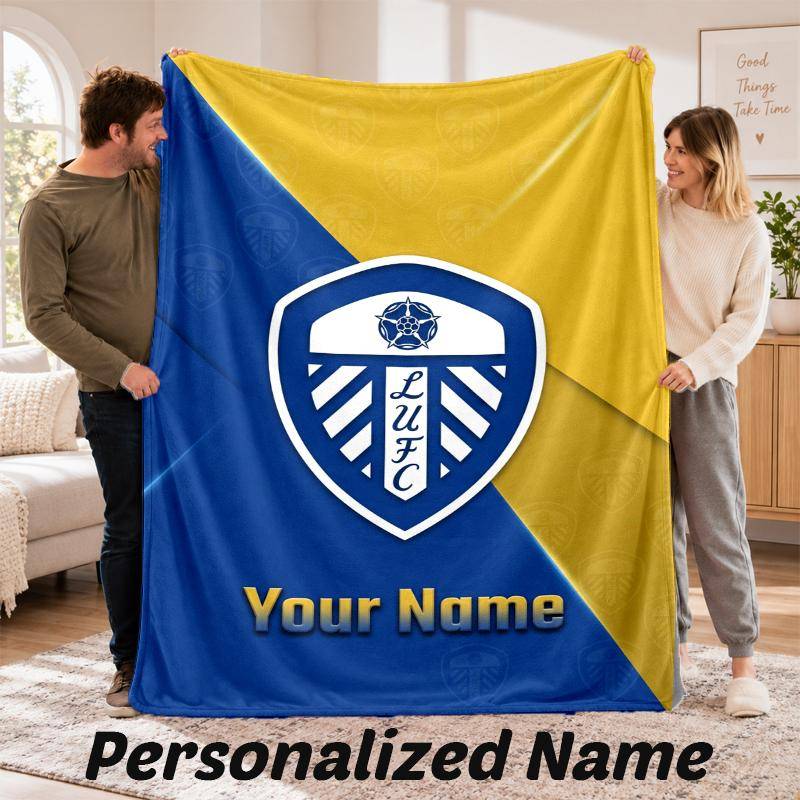 Leeds United Personalized Flannel Blanket Custom Name Text Soft Throw Blanket Home Decor
