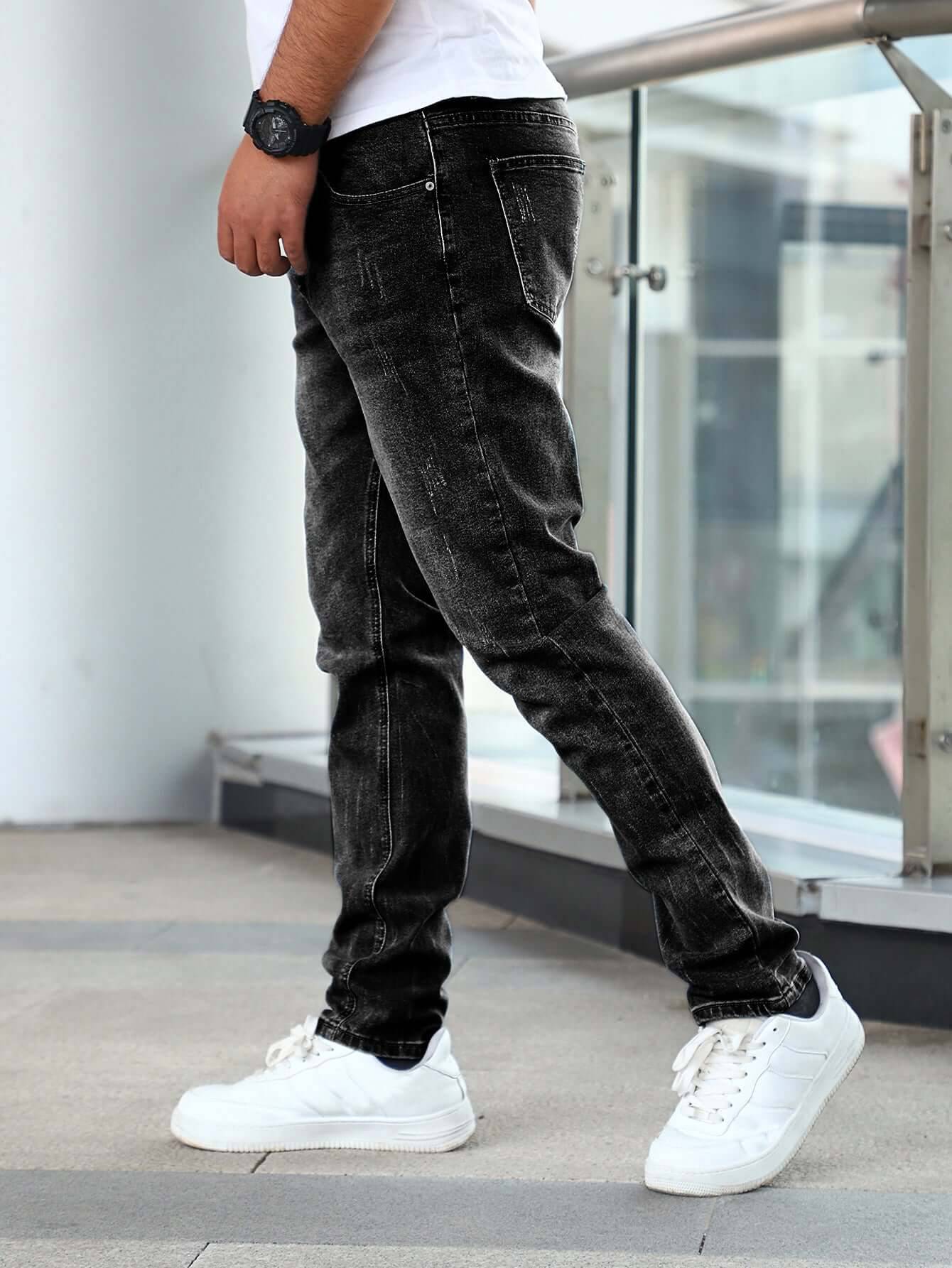 Men's Silver Gray Stretch Skinny Denim Jeans - Black / 29 (29)
