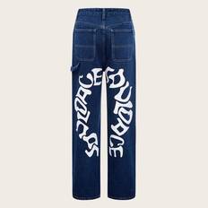 X Kimberly Loaiza Jeans Hög Midja Text Grafik Bred Ben - Mörktvätt - L,M,S,XS