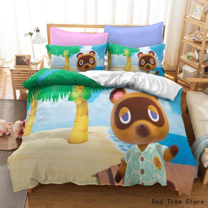 Animal Crossing Sängklädesset Tecknad Spel 3D Påslakanset Twin Full Queen King Size Örngott för barn Present Heminredning Us Twin 173x218cm