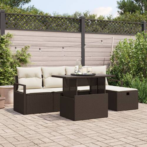 Trädgårdsoffset med kudde med lagring 6 pcs Brun Poly rattan