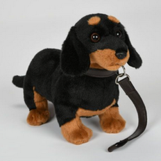 Stående Gravhund bamse med halsbånd og snor – 30 cm.