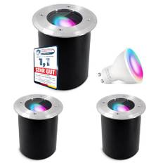 SSC-LUXon 3er Set JUAVI Bodeneinbaustrahler Aussen schwenkbar LED Smart GU10 WLAN RGB CCT - Bodenstrahler befahrbar Steuerung per App & Sprache