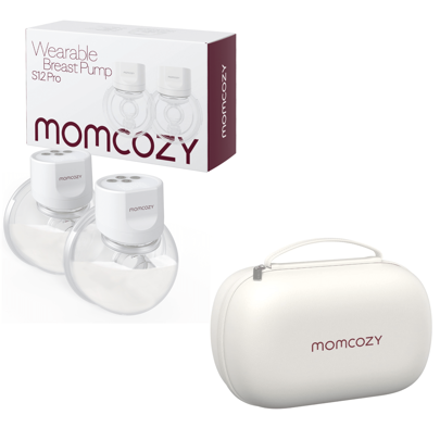 Momcozy Breast Pump S12 Pro, handsfree bärbar trådlös pump med mjuk dubbeltätad fläns, 3 lägen och 9 nivåer - Vit 2 st + förvaringsbox (2 st)