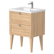 Tvättställsskåp Craftwood Ekfaner Spring Matt 60 cm med Handfat Vit Blank & Ben 4 st
