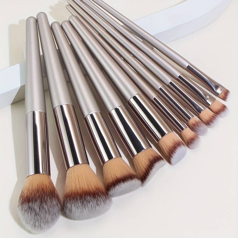 10PCS Champagne Gold Brush Set - Vegan & Cruelty-Free Bristles, All-in-One Full Face & Eye Kit (Beginners/Pros)