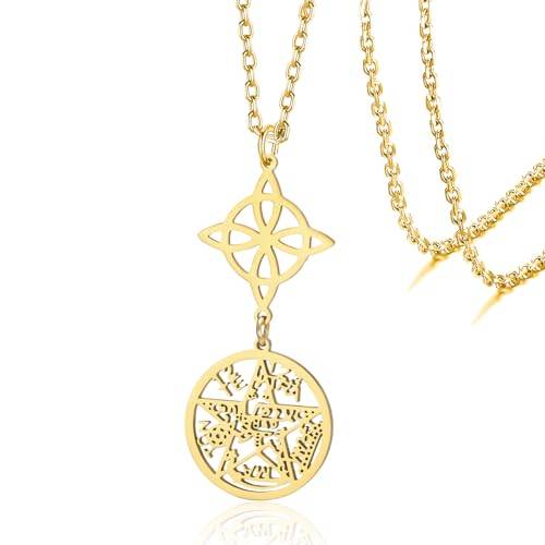 Häxor knut halsband tetragrammaton pentagram halsband keltisk knut hänge skydd häxkonst hedniska irländska smycken för kvinnor män, Justerbar, Rostfritt stål, Ingen ädelsten
