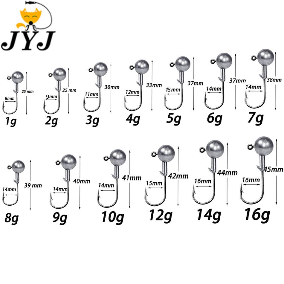 JYJ Jig Head Hook 1g 2g 3g 4g 5g 6g 7g 8g 9g 10g 12g 14g 16g Fish Hooks for Soft Lure Pesca Cranks Bass Rig Tackle Fishhook