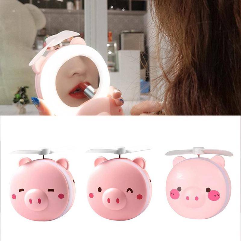 Mini bärbar fläkt med lätt fyllning led spegel makeup usb laddning handhållen fläkt - A