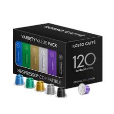 ROSSO CAFFÈ Nespresso Kapseln 120 Stück Aluminium, 6 Premium Espresso Sorten Mixpaket, Nespresso kompatible Kaffeekapseln, kompatibel mit Original Kapselmaschinen