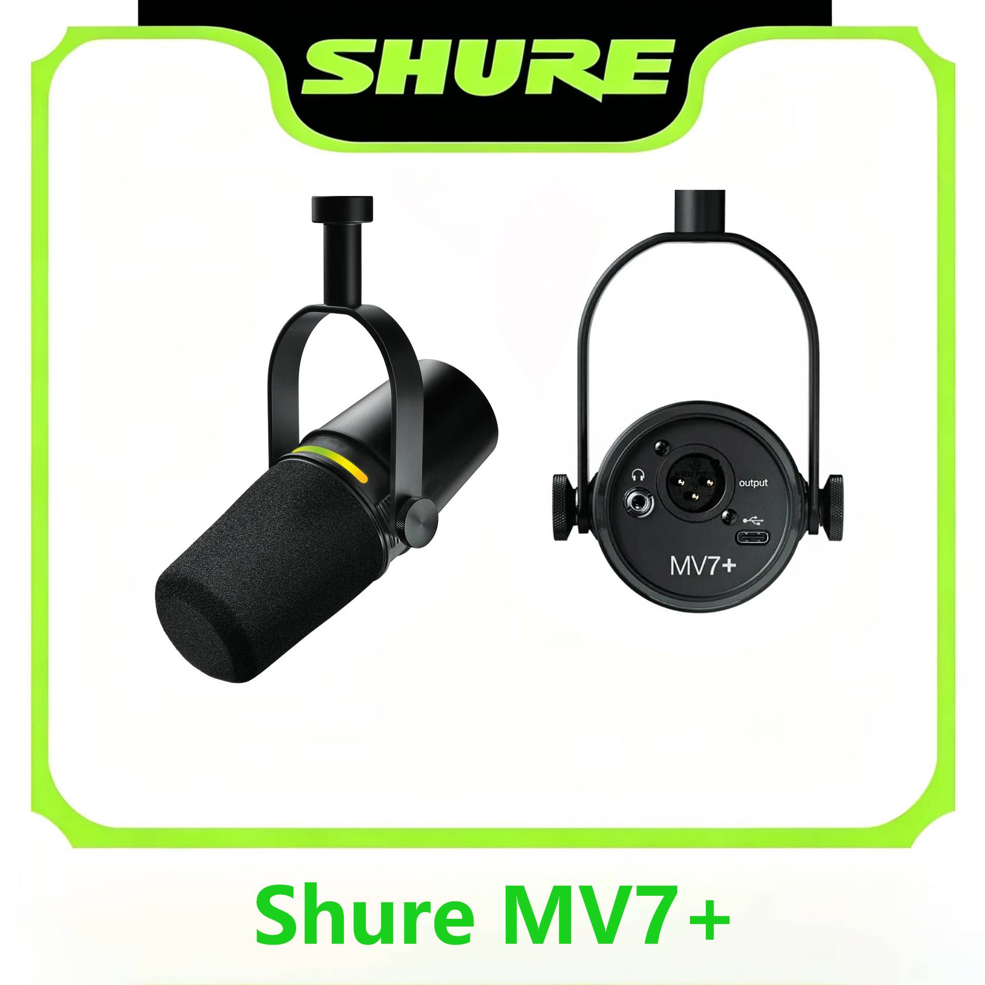 Shure MV7+ USB Evolution XLR Hybrid Dynamic Broadcast Microphone Built-in Headphone Jack Touch Mute Mic for Voice Over Recording