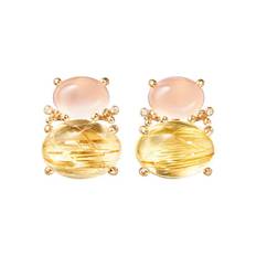 OLE LYNGGAARD COPENHAGEN BoHo ørestikker i guld med rosa kvarts, rutil kvarts og diamanter