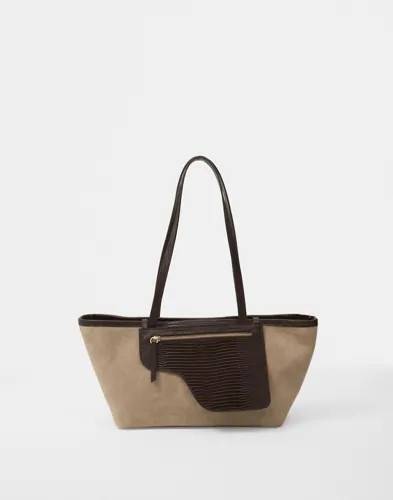 ATP ATELIER - Brun - Gaiba Suede/Printed Lizard Handbag