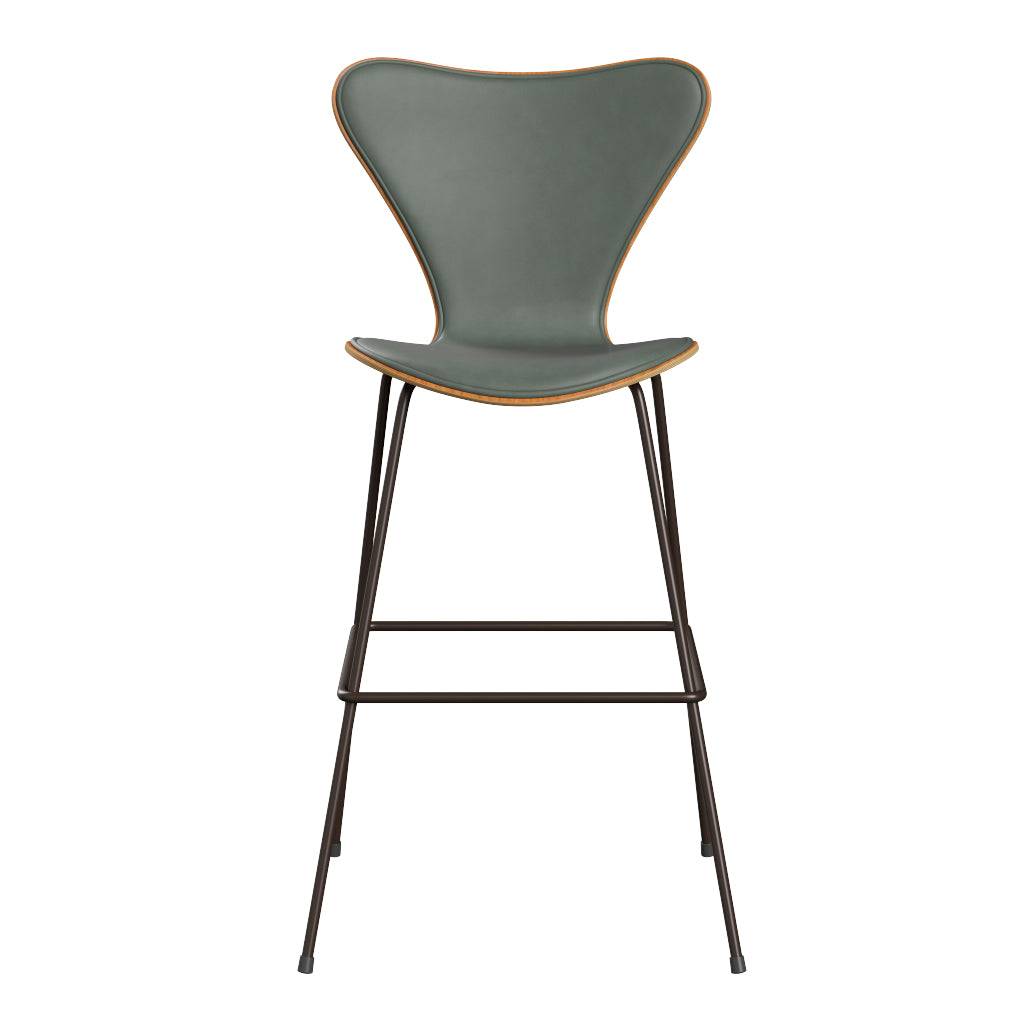 Fritz Hansen - 3197 høj barstol, naturfiner og forsidepolstret i Grace læder Kirsebær - Concrete Grey læder - Brown Bronze stel - Jacobsen Plus