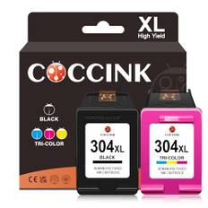 COCCINK 304XL Druckerpatronen für HP 304 XL für DeskJet 2600 2620 2630 2655 3700 3720 3730 3755 3764 Envy 5010 5020 5055 5052 AMP 100 120 125 130 Wiederaufbereitete Patronen(1 Schwarz 1 Farbe)