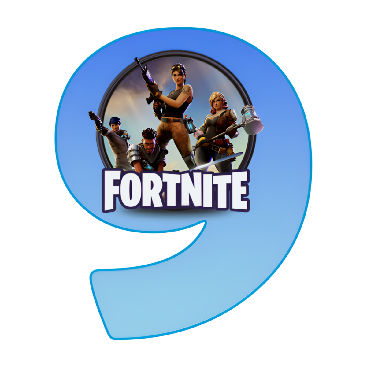 Fortnite kageprint med blåt 9-tal og helte Ø2–28 cm - 8 cm - 6 stk