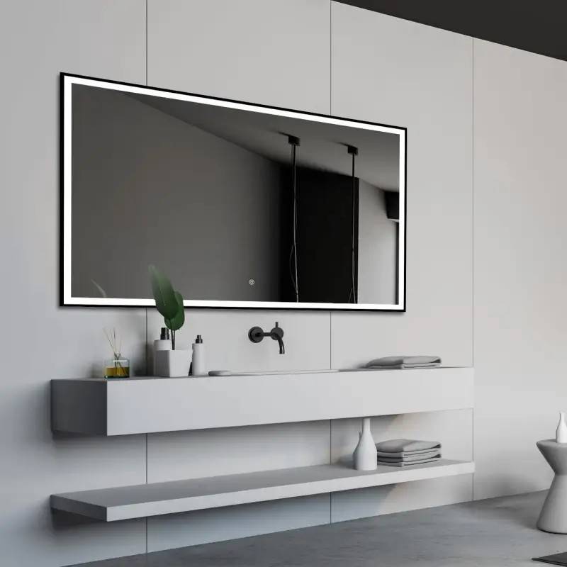 Nordic Bad Fie 2 LED-spejl, m/sort ramme, touch knap, 120 x 80 cm