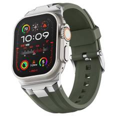 Suitisbest Armband kompatibelt med Apple Watch Ultra 2/Ultra 49 mm, serie 9/8/7 45 mm, serie 44mm/6/SE/5/4 44 mm och serie 3/2/1 42 mm, armégrönt (silvrig metall)
