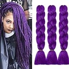 Dcbaboo Braids Extensions syntetiskt hår för flätning 3-pack 50 cm (24 tum), Ombre Jumbo Braiding Hair kanekalon, hårförlängningar, flätor, afro virkad låda, flätor, hår för flätor, 300 g, mörklila