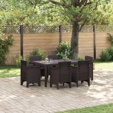 vidaXL Utomhus Matgrupp 7 pcs Brun Plast Rattan