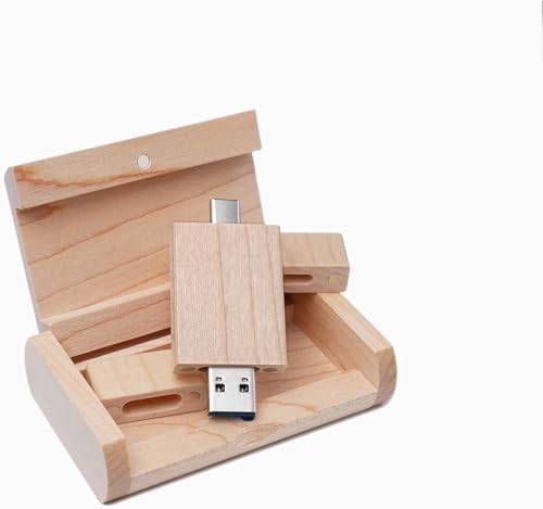 Yaxiny Lönn Trälåda USB C Flashminne 64 GB OTG, USB 3.0 Och Typ C Minnessticka för Android Smartphone
