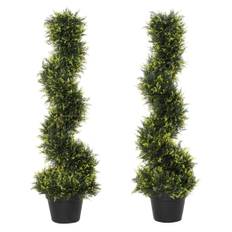 Sæt med 2 kunstigt cedertræ stor 90 cm kunstig plante, plast kunstige planter cedertræ i potte, spiralplante som ægte til stue s